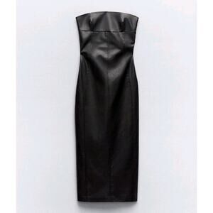 NWT Zara Faux Leather Strapless Midi Dress Size M